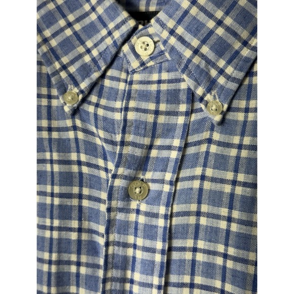 Ralph Lauren Golf Tilden Shirt XL Linen Cotton Blue White Plaid Long Sleeve - Picture 5 of 7